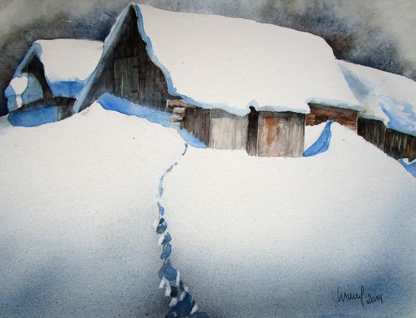 Winterimpression, 2014, 45 x32 cm, Ingrespapier