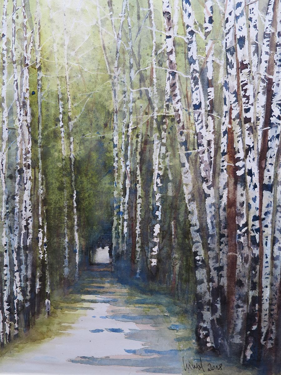 Birkenwald in Litauen, 2018, 32 x 45 cm, Ingrespapier