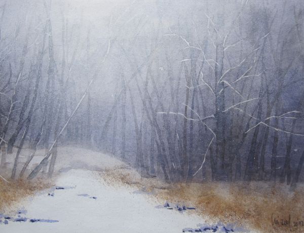 Winter in der Stopfenreuther Au, 2012, 45 x 32 cm, Ingrespapier