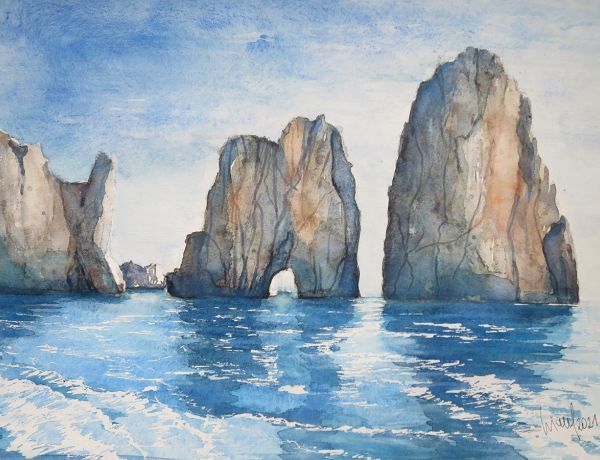 Capri-Faraglioni Felsen, 2021, 45 x 32 cm, Ingrespapier