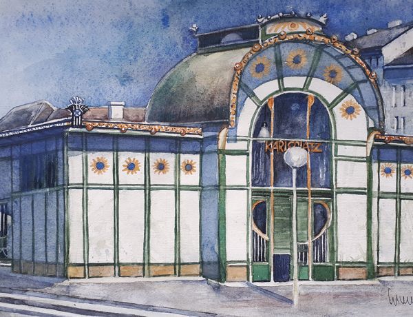 Otto Wagner Pavillion Station Karlsplatz, 2022, 45 x 32 cm, Ingrespapier