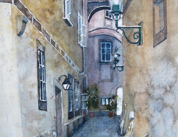 Griechengasse, 2017, 32 x 45 cm, Ingrespapier