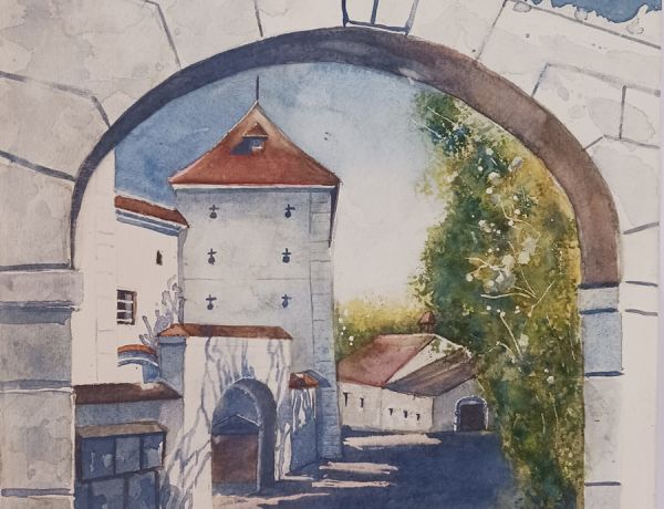 Schloss Leiben, Wachau, 2024, 32 x 45 cm, Ingrespapier