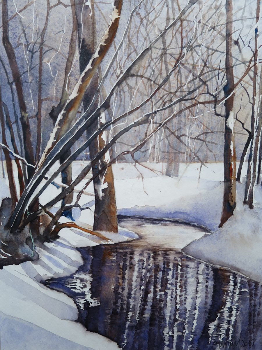 Winterbachbett im Wienerwald, 2015, 45 x 32 cm, Ingrespapier