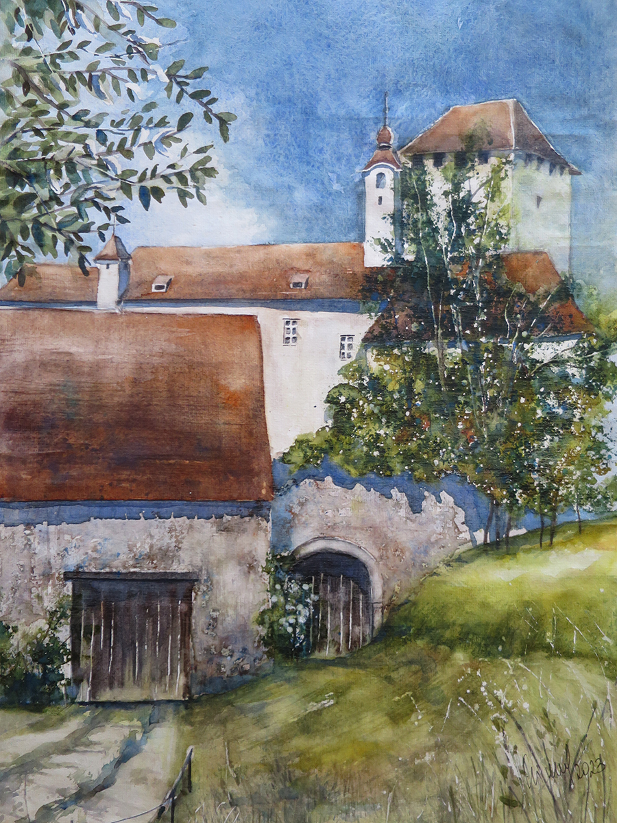 Burg Neuberg, Stmk., 2023, 32 x 45 cm, Ingrespapier