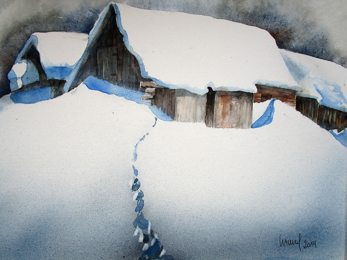 Winterimpression, 2014, 45 x32 cm, Ingrespapier