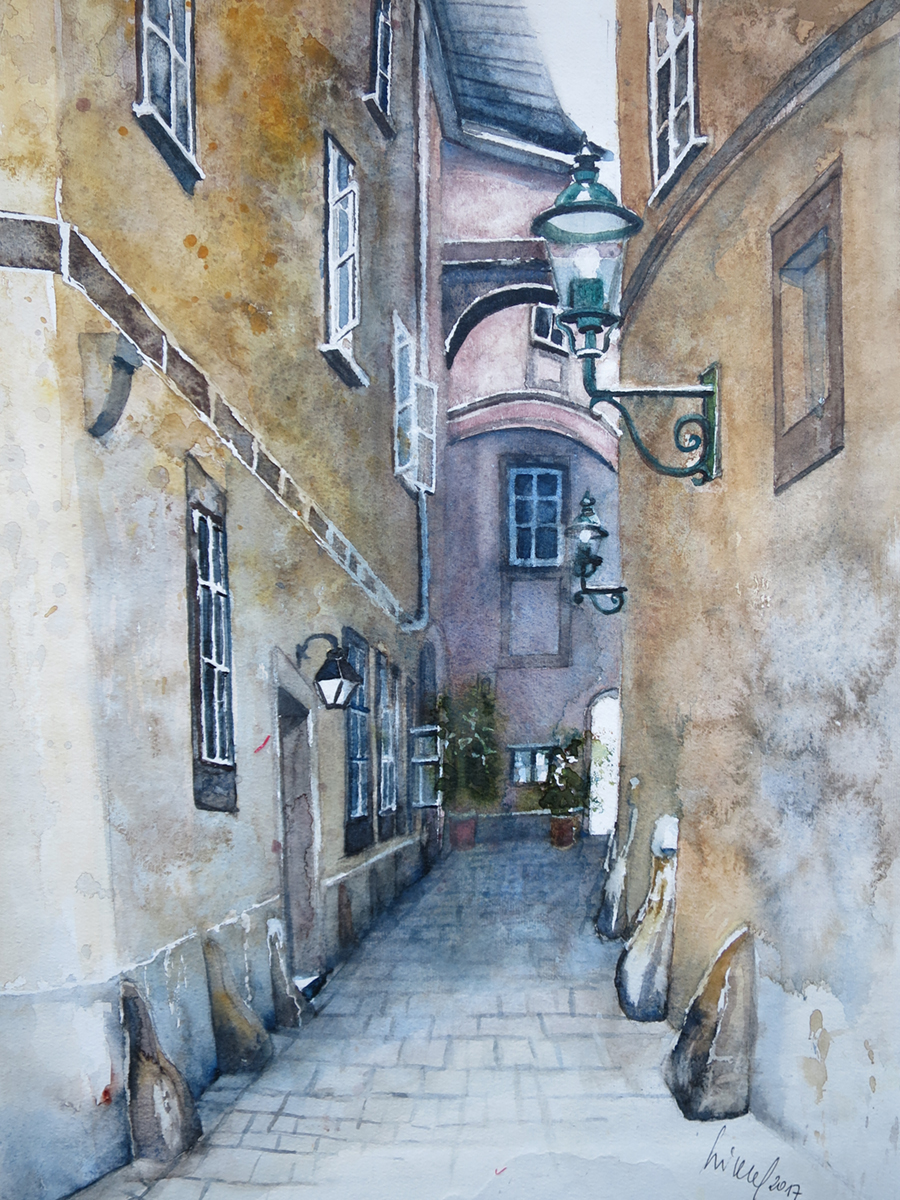 Griechengasse, 2017, 32 x 45 cm, Ingrespapier