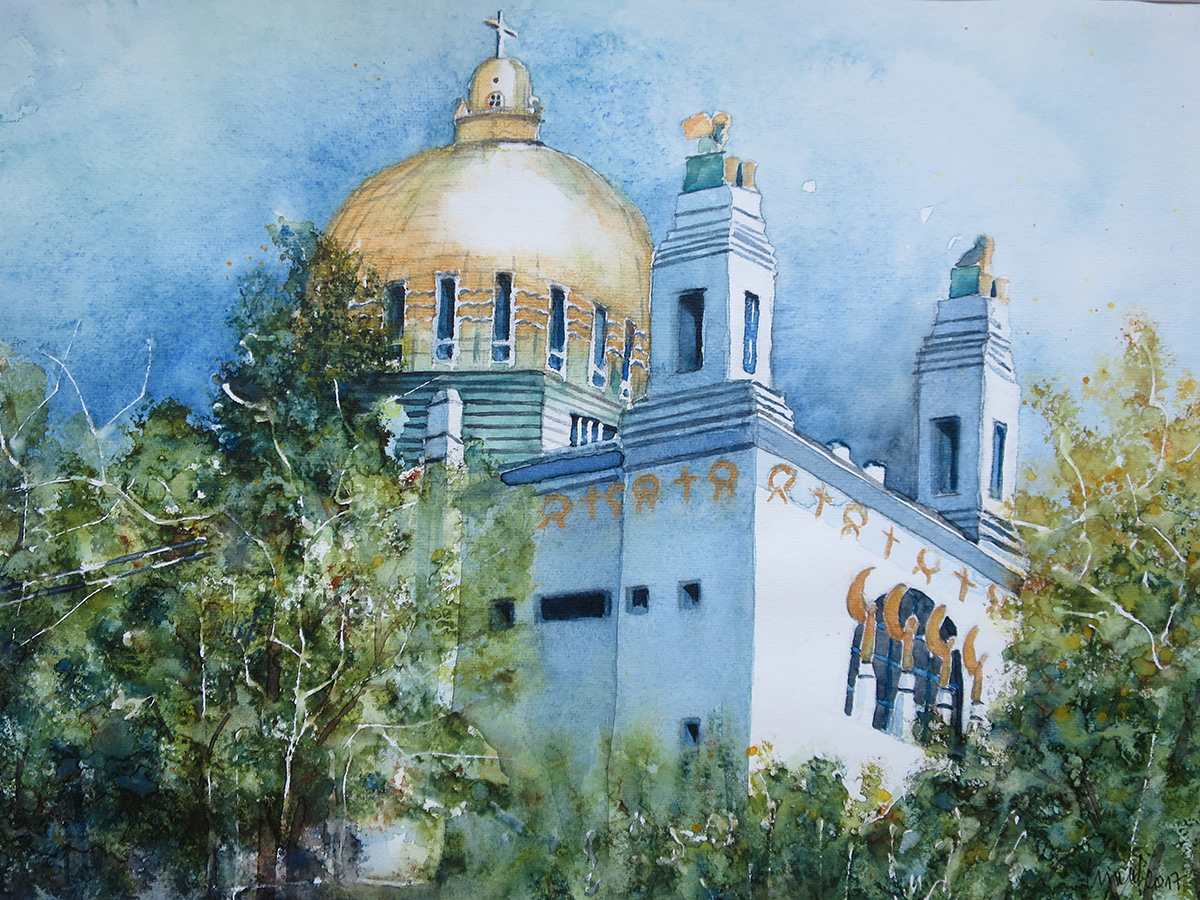 Otto Wagner Kirche am Steinhof, 2017, 45 x 32 cm, Ingrespapier